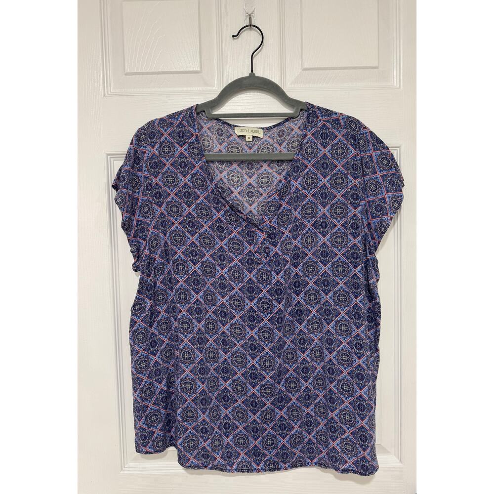 Lucy & Laurel Blue Orange Paisley Light weight Blouse Top 1X Plus